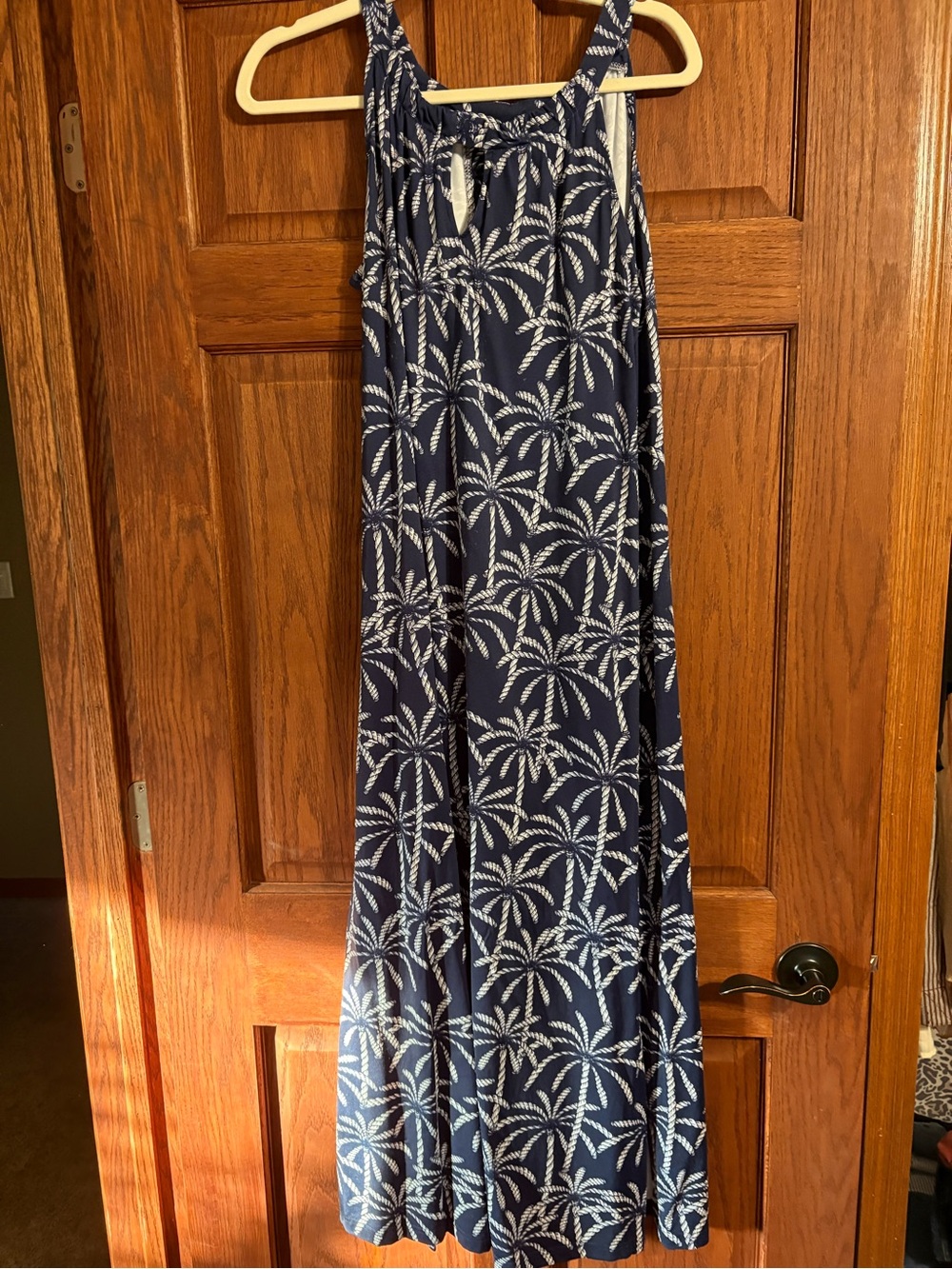 Lulu B Women’s Navy and White Palm-Print Maxi Skirt